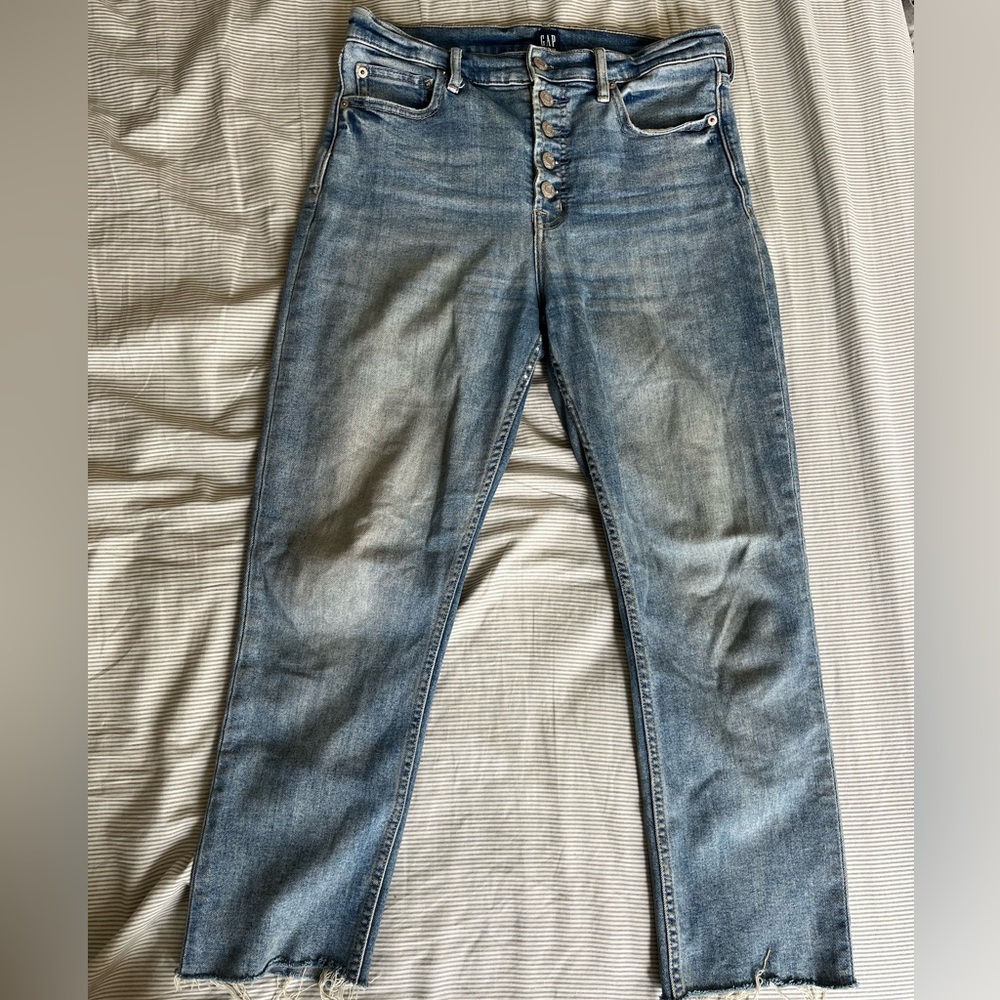 Gap cigarette light indigo raw hem jeans sz 8/29